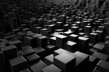 Sleek, monochrome blocks in various sizes arranged flawlessly for a futuristic technological backdrop. Digitally rendered in 3D. Generative AI