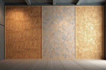 Collection of various panels: OSB, plywood, and gypsum board. 3D illustration. Generative AI - obrazy, fototapety, plakaty