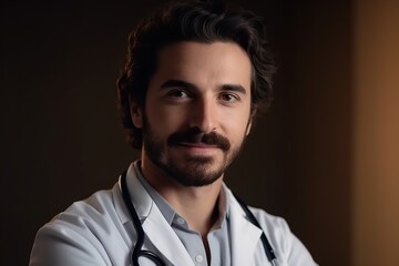 Obraz premium Portrait of Young Doctor with Beard and Stethoscope, Medicine