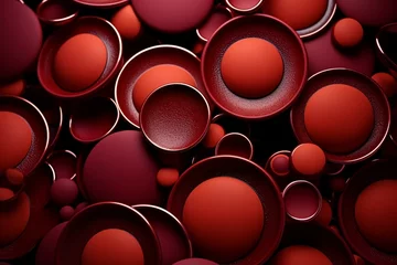 Foto op Plexiglas Impulsively initiate tasks, seize opportunities instantly! Chaotic arrangement of various-sized circles in maroon compels action. Generative AI © Charles
