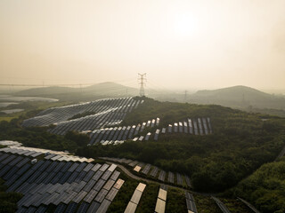 view of solar power panels on hill