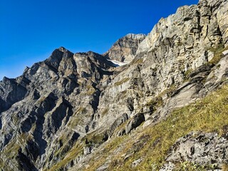 Glärnisch massif. View of the Vrenelisgärtli from Vorder Glärnisch in the Glarner Alben. Hiking in autumn. High quality photo