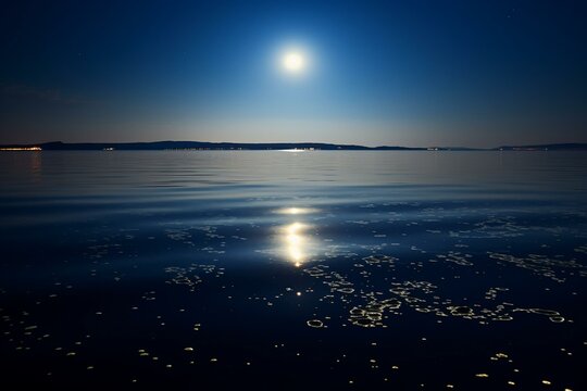 Shimmering sea reflecting moonlight. Generative AI