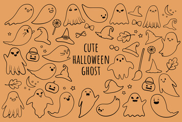 Cute hand drawn Halloween ghost vector element collection