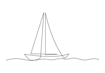 One continuous line drawing of sail boat sailing on the sea. Water transportation vehicle concept. Isolated on white background vector illustration. Premium vector. 