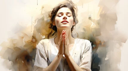 Foto op Canvas Watercolor artwork of a woman praying © Faith Stock