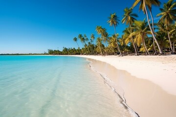 Fototapeta na wymiar Beautiful tropical beach in Saona Island, Punta Cana, Dominican Republic. Generative AI