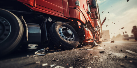 Fototapeta na wymiar Dramatic scene of a truck crash.