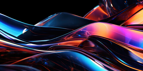 Vibrant, intertwining neon waves, showcasing a modern, glass morphism.