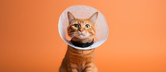Post operative picture of cat wearing cone collar - obrazy, fototapety, plakaty