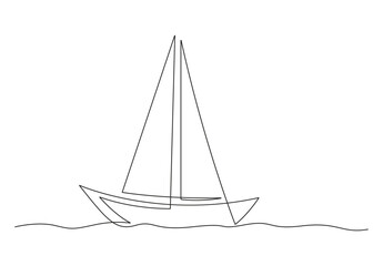 Sailboat ship continuous one line drawing. Isolated on white background vector illustration. Pro vector. 