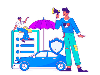 Buy insurance for car flat character vector concept operation illustration