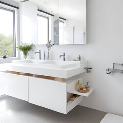 Fototapeta na wymiar modern bathroom with white tiles