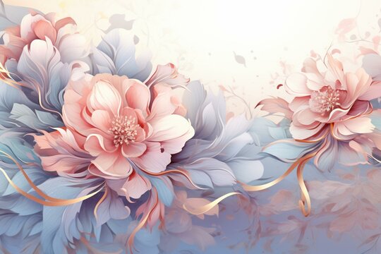 Abstract floral background with pastel colors, organic flowers pattern and beautiful abstract elements. Generative AI