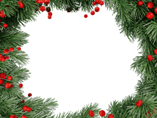 Christmas frame with fir branches and berries on white background