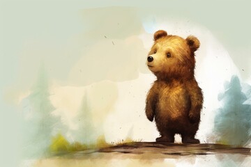 adorable bear, animated, drawn artwork on plain backdrop. Generative AI