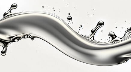 Abstract silver gradient curve. Flow chrome liquid metal waves isolated on white