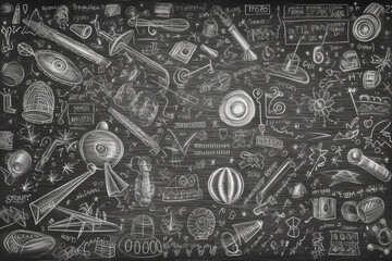 Chalk doodle on math board with education concept. - obrazy, fototapety, plakaty