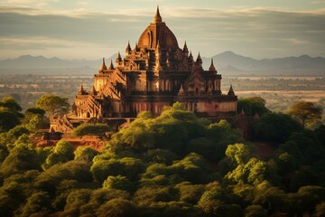 Majestic temple complex in Bagan, a world wonder. Generative AI