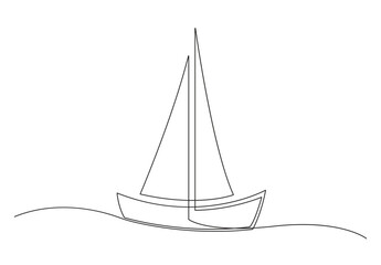  Continuous one line drawing of sailboat. Isolated on white background vector illustration. Pro vector. 