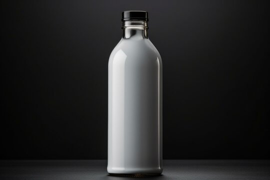 Bottle mockup blank label black background. Generative AI