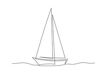 Sailboat ship one continuous line drawing. Isolated on white background vector illustration. Stock illustration.