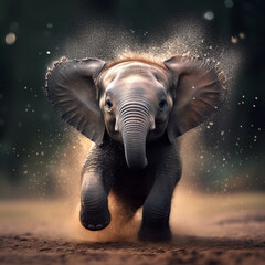 Playful Baby Elephant (Loxodonta africana) Reveling & Splashing in Refreshing Water. Generative AI.