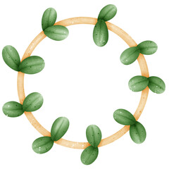 Single round green leaves holly berry Cozy Winter Christmas illustration