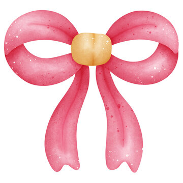 Single pink ribbin bow Cozy Winter Christmas illustration