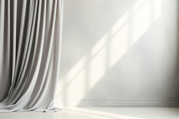 Minimalistic abstract backdrop with gentle grey tone and window curtain shadows 