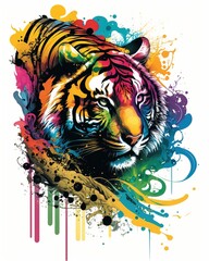 Rein Tiger Fantasy Colorful Illustration Print for Modern T-Shirt Design Isolated on White Background.