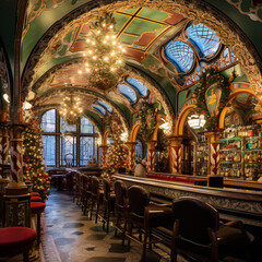 Obraz premium Christmas, beautifully decorated old houses, beautiful interiors, beautiful light and background.