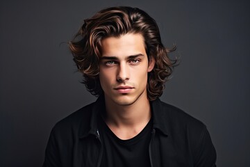 Fototapeta premium Handsome man studio portrait, simple dark background. AI generated