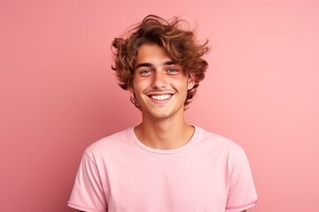 Handsome happy young man studio portrait, bright color background. AI generated - obrazy, fototapety, plakaty