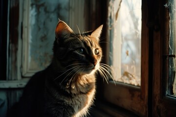 cat on a window sill.