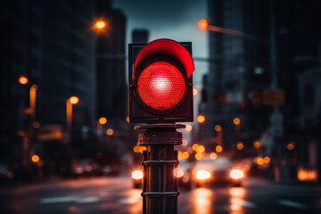 Prohibiting motion signal the red traffic light stands still  - obrazy, fototapety, plakaty