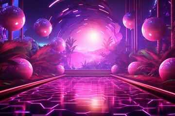 vibrant disco-themed background with pink hues. Generative AI