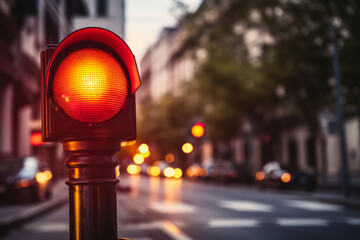 Prohibiting motion signal the red traffic light stands still  - obrazy, fototapety, plakaty