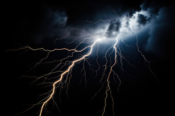 Striking lightning effect illuminating a dramatic black background with intensity 