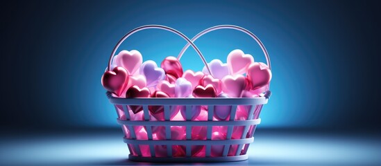 Heart message icon and basket depicted in