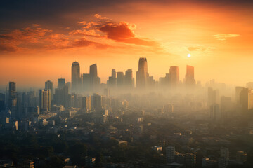 Air pollution and global warming affect city skylines worldwide  - obrazy, fototapety, plakaty