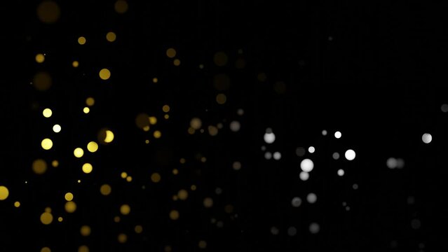 Golden and silver bokeh are floating in the black background.