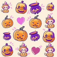 Halloween cute pumpkin Seamless Pattern background
