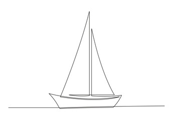  Continuous one line drawing of sailing boat vector illustration. Premium vector. 