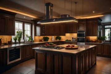 Fototapeta premium New modern kitchen interior with kitchen appliances. 