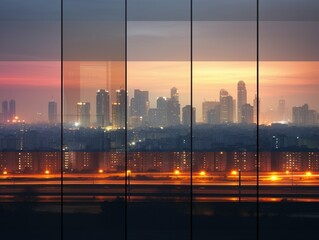 Background of sunset over the city. AI Generation