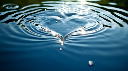Water hearts. Water rings in form of heart. Water waves. Love nature. Pure Water.