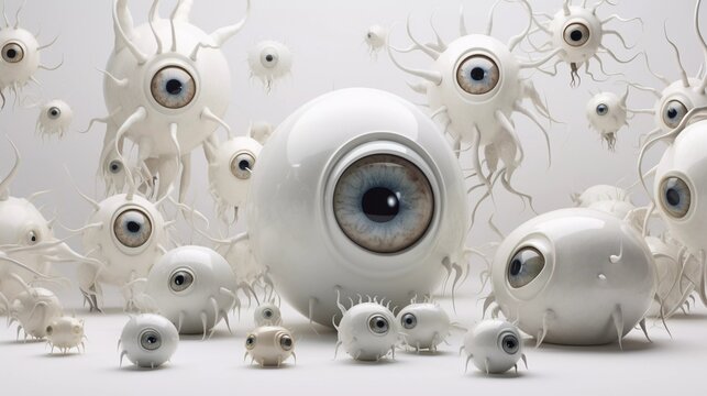 Viele wei&szlig;e futuristische Augen mit Tentakeln.
