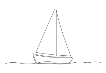  Continuous one line drawing of sailboat vector illustration. Transportation concept. Isolated on white background. Pro vector.