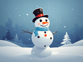Fototapeta premium illustration of snowman snowflakes character with hat and carrot and scarf.